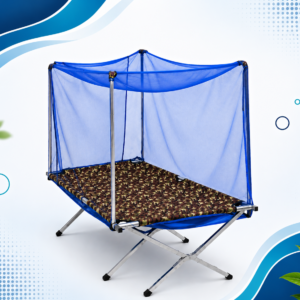 Stainless Steel Printed Portable Cot with Mosquito Net & Stand
